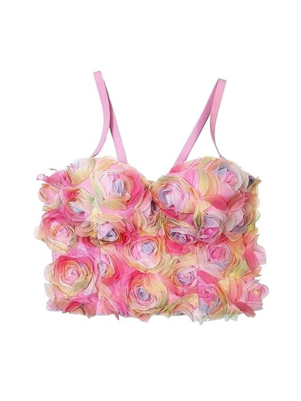 Spaghetti Strap 3D Floral Corset Crop Top Padded Push Up Bustier